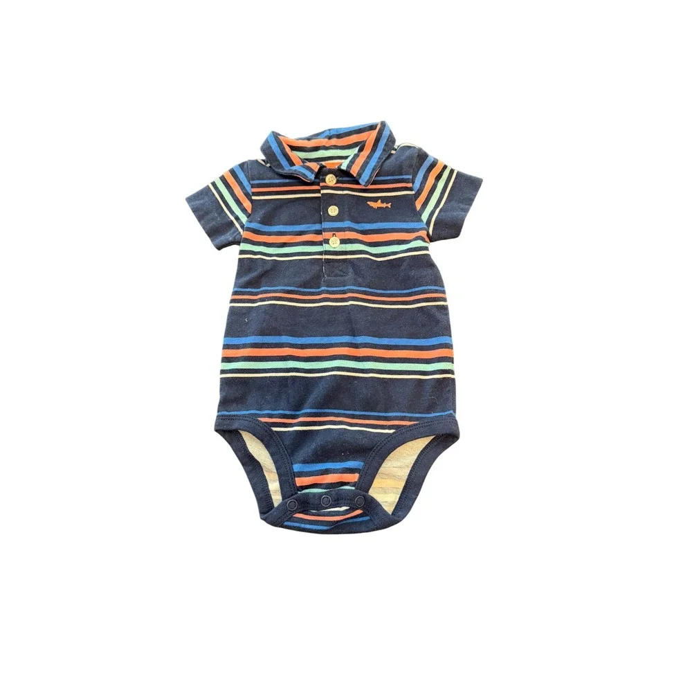 Carters Baby Boys 6 Months Striped Polo Bodysuit Navy Blue Shark Short Sleeve